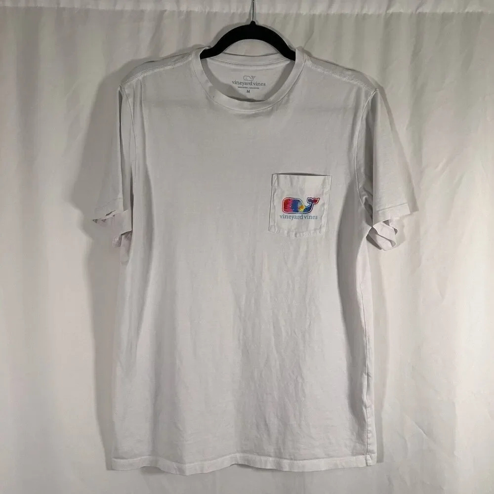 Vineyard Vines Shirt Men's Medium White Short Sleeve Crew Neck Tie Dye Whale